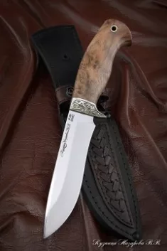 Нож Варан M390 карельская береза коричневая мельхиор