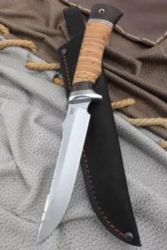 Нож Рыбак 2 сталь 95Х18 с крючком рукоять береста