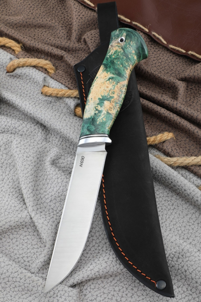 Нож "Овод" сталь N690 рукоять кап клена зеленый (NEW)