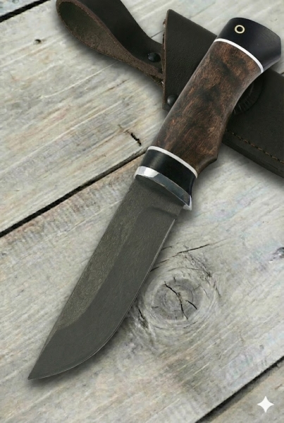 Нож Беркут х12мф черный граб стабилизированная карельская береза (коричневая)