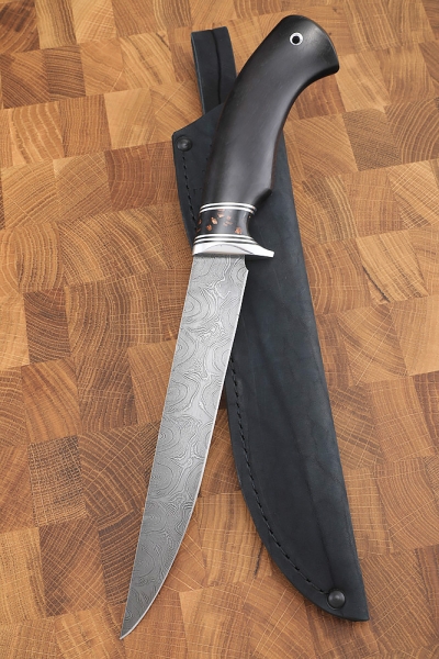 Knife Killer whale small fillet damascus handle acrylic brown black hornbeam