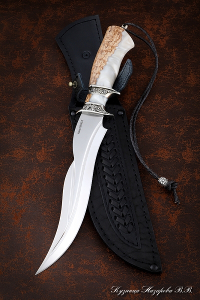 Нож Эксклюзив S390 (долы) карельская береза акрил, мельхиор