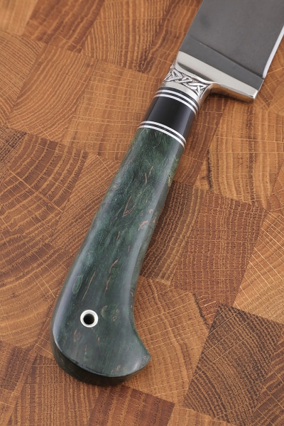 Uzbek knife X12MF, melchior handle and stabilized Karelian birch green