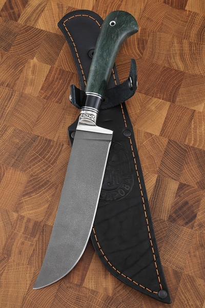 Uzbek knife X12MF, melchior handle and stabilized Karelian birch green