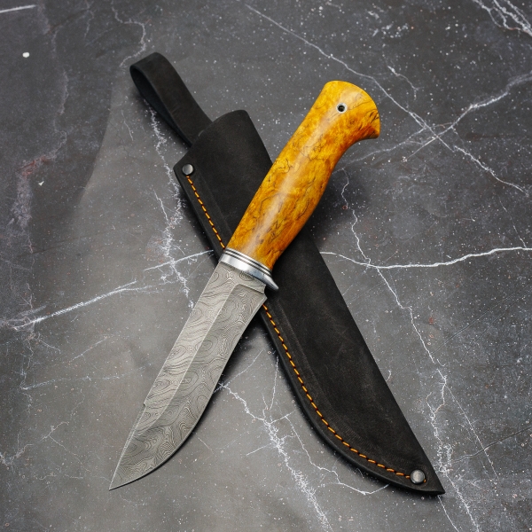 Нож Варан дамаск  рукоять стабилизированная карельская береза желтая (Распродажа)