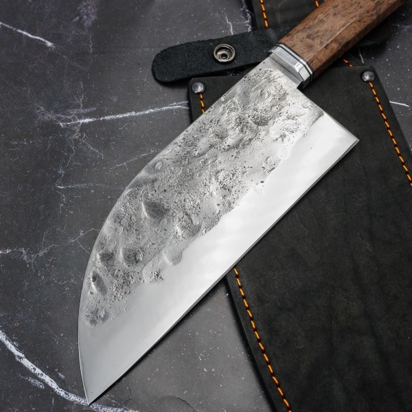 Сербский нож малый сталь 95х18 со следами ковки рукоять карельская береза коричневая (Распродажа)