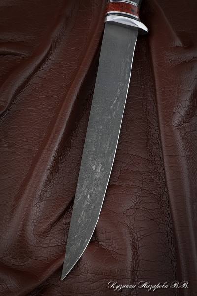 Нож Касатка большая филейный х12мф черный граб акрил красный