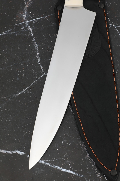 Кухонный нож Шеф № 14 цельнометаллический х12мф с никелем накладки акрил белый