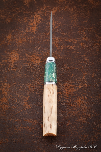 Нож Малыш-1, Х12МФ, рукоять карельская береза, акрил зеленый