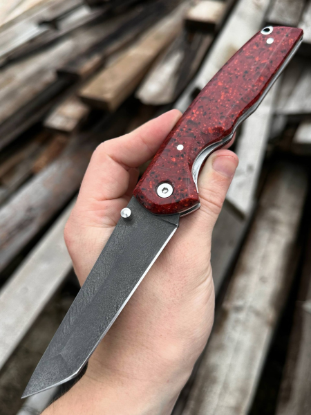 Складной нож "Като" сталь х12мф , накладки акрил красный с клипсой (распродажа)