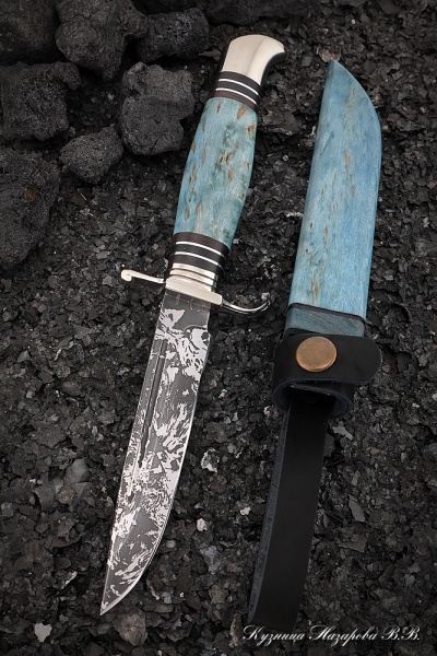Реплика Финки нескладная НКВД D2 мельхиор рукоять и ножны карельская береза синяя