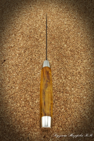 Hunting Boar knife wootz steel melchior stabilized Karelian birch (amber) (inscription)