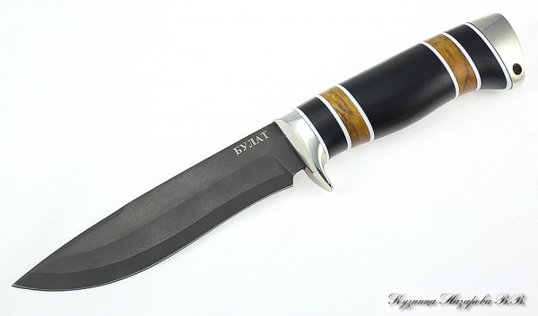 Нож Варан булат мельхиор черный граб стабилизированная карельская береза (янтарная)