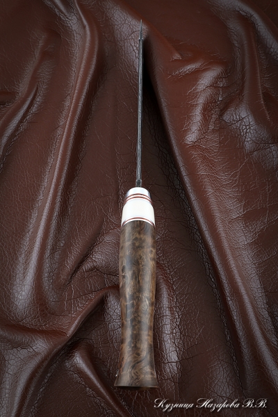 Нож Овод 2 дамаск камень карельская берёза стабилизированная коричневая акрил белый