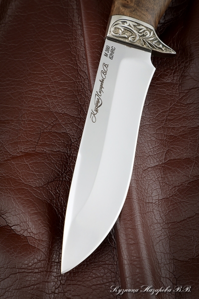 Нож Варан M390 карельская береза коричневая мельхиор