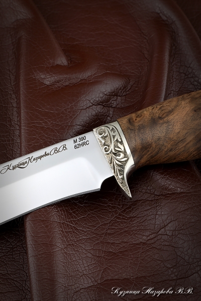 Нож Варан M390 карельская береза коричневая мельхиор