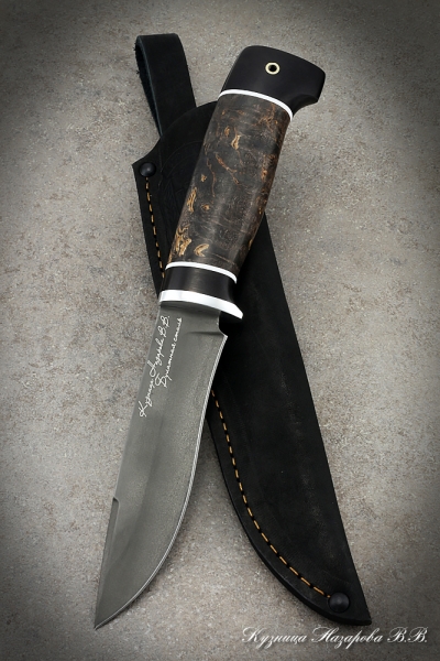 Hunting knife Monitor Lizard wootz steel black hornbeam stabilized Karelian birch (brown)(inscription)