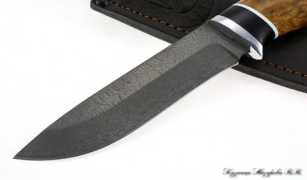 Нож Сокол х12мф черный граб стабилизированная карельская береза (янтарная)