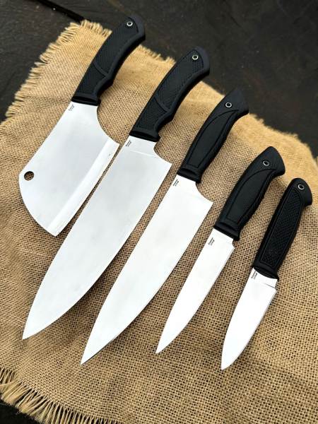 Кухонный набор из 4 ножей и одной тяпки из стали х12мф рукоять полимер