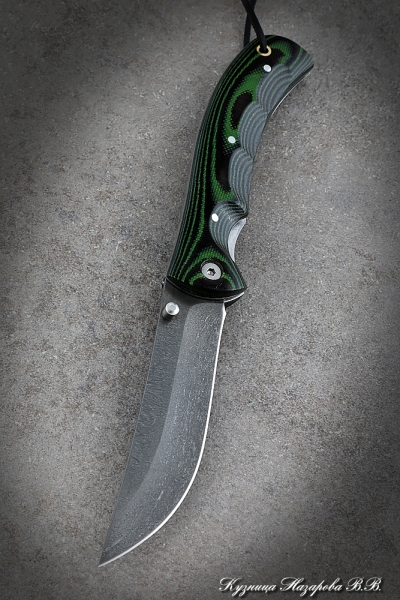 Нож складной Корсак сталь Х12МФ накладки микарта зеленая