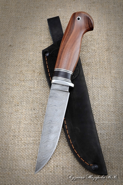 Knife Leopard Damascus handle black hornbeam rosewood