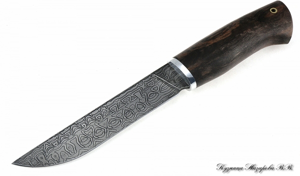 Нож Доминатор дамаск стабилизированная карельская береза (коричневая)