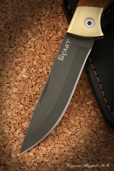 Нож складной Волк сталь Булат накладки стабилизированная карельская береза янтарная