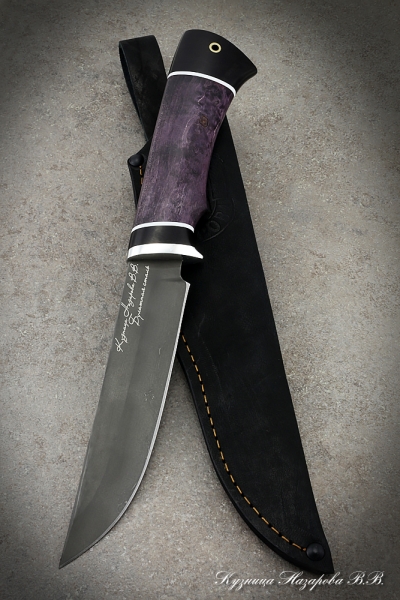 Hunting knife Gadfly 2 wootz steel black hornbeam stabilized Karelian birch (purple) (inscription)