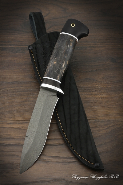 Hunting knife Monitor Lizard H12MF black hornbeam stabilized Karelian birch (brown)