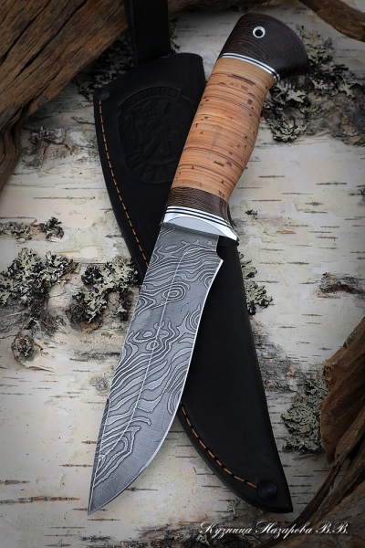 Knife Monitor Lizard Damascus wavy birch bark