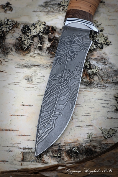 Нож Варан дамаск волнистый береста