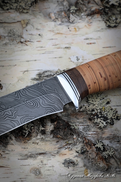 Нож Варан дамаск волнистый береста