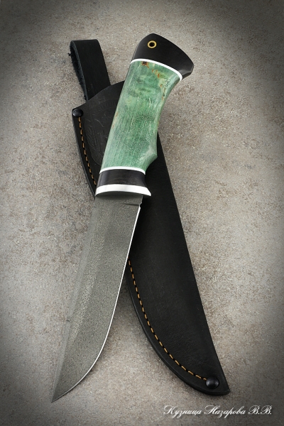 Hunting knife Boar H12MF black hornbeam stabilized Karelian birch (green)