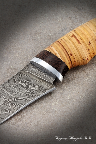 Knife Omul Damascus birch bark