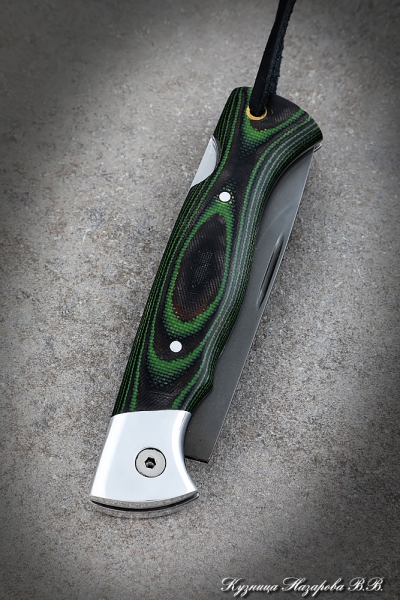 Нож складной Волк сталь Х12МФ накладки микарта зеленая с дюралью