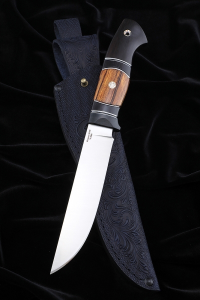 Нож Засапожный S390 - сатин рукоять карбон железное дерево черный граб