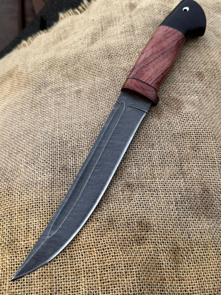 Нож "Пластун" сталь дамаск, рукоять палисандр и черный граб (распродажа)