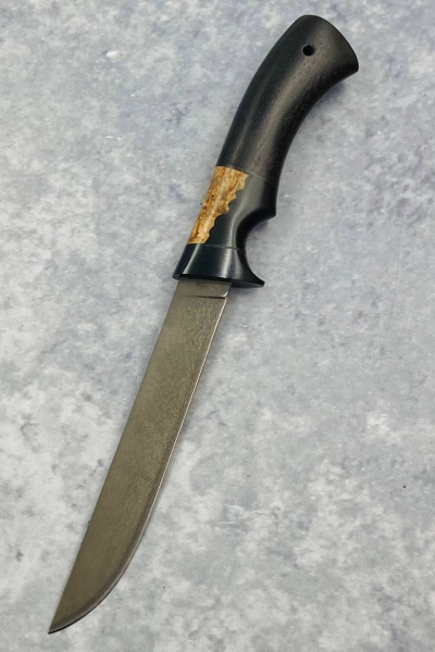 Нож "Кардинал" сталь х12мф, рукоять гибрид: карельская береза и акрил черный, черный граб (распродажа)