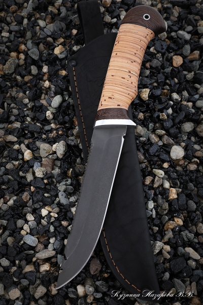 Нож Рыбак Х12МФ береста с крючком