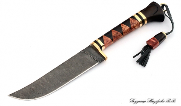 Нож Узбекский дамаск латунь черный граб карельская береза деревянные ножны