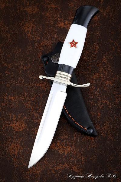 Реплика Финка НКВД малая Elmax мельхиор акрил белый+черный с красной звездой