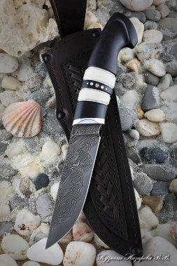 Knife Bayonet Damascus laminated black hornbeam elk horn