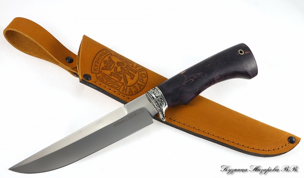 Нож Сапер S390 мельхиор стабилизированная карельская береза (фиолетовая)