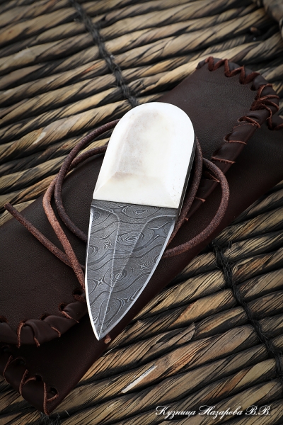 Knife Moon steel Damascus elk horn