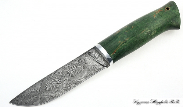 Нож Секач дамаск стабилизированная карельская береза(зеленая)