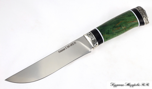 Нож Обвалочный S390 мельхиор черный граб стабилизированная карельская береза (зеленая)