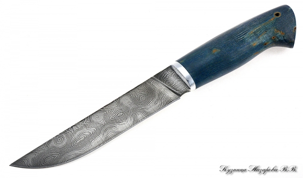 Нож Доминатор дамаск стабилизированная карельская береза(синия)